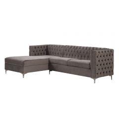 ACME SULLIVAN GRAY VELVET SECTIONAL SOFA