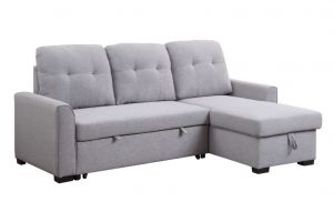 ACME AMBOISE LIGHT GRAY FABRIC REVERSIBLE SECTIONAL SOFA W/SLEEPER & STORAGE