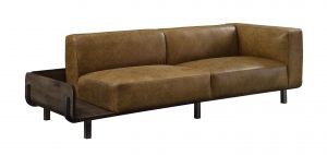 ACME BLANCA CHESTNUT TOP GRAIN LEATHER & RUSTIC OAK FINISH SOFA