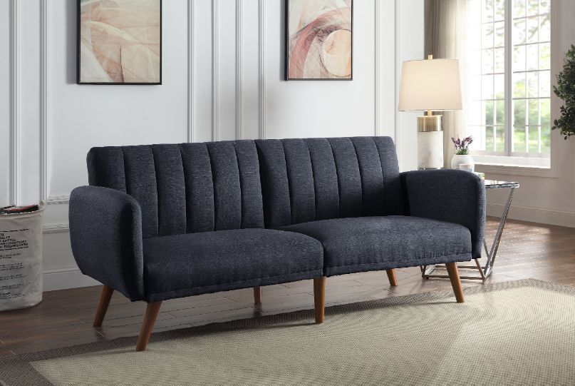 ACME BERNSTEIN GRAY LINEN & WALNUT FINISH ADJUSTABLE SOFA