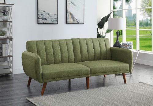 ACME BERNSTEIN GREEN LINEN & WALNUT FINISH ADJUSTABLE SOFA