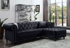 ACME ADNELIS BLACK VELVET SECTIONAL SOFA W/2 PILLOWS