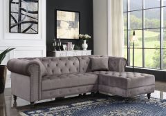 ACME ADNELIS GRAY VELVET SECTIONAL SOFA W/2 PILLOWS