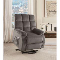 ACME IPOMPEA GRAY VELVET RECLINER W/POWER LIFT & MASSAGE