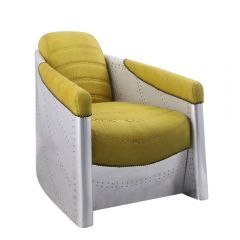 ACME BRANCASTER YELLOW TOP GRAIN LEATHER & ALUMINUM ACCENT CHAIR