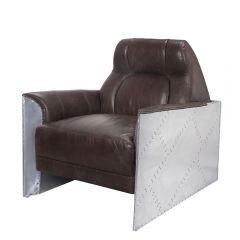 ACME BRANCASTER ESPRESSO TOP GRAIN LEATHER & ALUMINUM ACCENT CHAIR