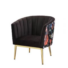 ACME COLLA BLACK VELVET & GOLD FINISH ACCENT CHAIR