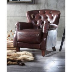 ACME BRANCASTER VINTAGE BROWN & ALUMINUM ACCENT CHAIR