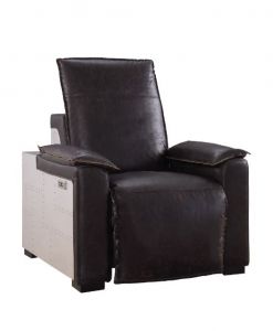 ACME MISEZON DARK GRAIN BROWN LEATHER & ALUMINUM POWER MOTION RECLINER