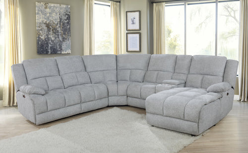 COASTER LIVING-ROOM BELIZE 6-PIECE PILLOW TOP ARM POWER SECTIONAL GREY