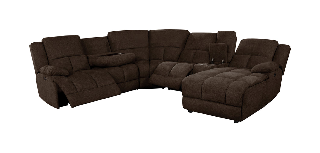 COASTER LIVING-ROOM BELIZE 6-PIECE PILLOW TOP ARM POWER SECTIONAL BROWN