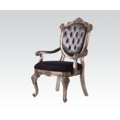 ACME CHANTELLE SILVER GRAY SILK-LIKE FABRIC & ANTIQUE PLATINUM FINISH ARM CHAIR (SET-2)