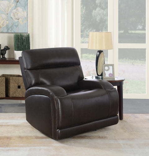 COASTER LIVING-ROOM LONGPORT UPHOLSTERED POWER GLIDER RECLINER DARK BROWN