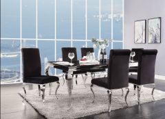 ACME FABIOLA BLACK GLASS TOP & STAINLESS STEEL DINING TABLE