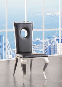 ACME CYRENE BLACK PU & STAINLESS STEEL SIDE CHAIR (SET-2)