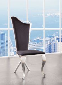 ACME CYRENE BLACK FABRIC & STAINLESS STEEL SIDE CHAIR (SET-2)