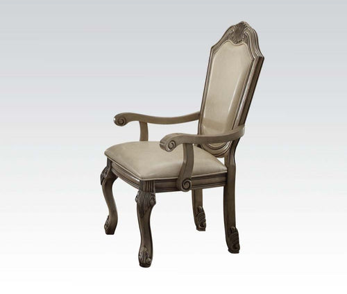 ACME CHATEAU DE VILLE PU & ANTIQUE WHITE FINISH ARM CHAIR (SET-2)