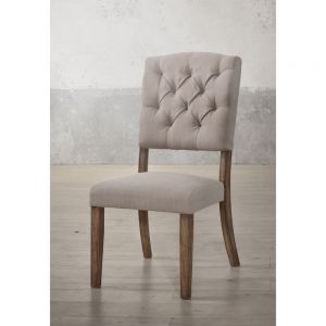 ACME BERNARD BEIGE LINEN & WEATHERED OAK FINISH SIDE CHAIR (SET-2)