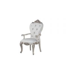 ACME GORSEDD CREAM FABRIC & ANTIQUE WHITE FINISH ARM CHAIR (SET-2)