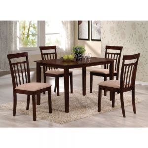 ACME SAMUEL BEIGE MICROFIBER &ESPRESSO FINISH 5PC DINING SET