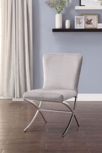 ACME DAIRE BEIGE VELVET & CHROME FINISH SIDE CHAIR (SET-2)