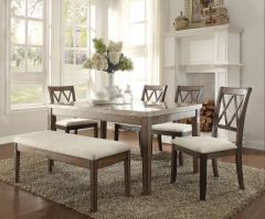 ACME CLAUDIA MARBLE TOP & SALVAGE BROWN FINISH DINING TABLE