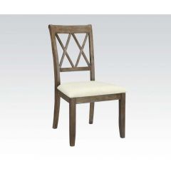 ACME CLAUDIA BEIGE LINEN & SALVAGE BROWN FINISH SIDE CHAIR (SET-2)