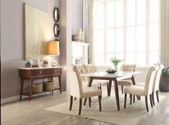 ACME GASHA WHITE MARBLE TOP & WALNUT FINISH DINING TABLE