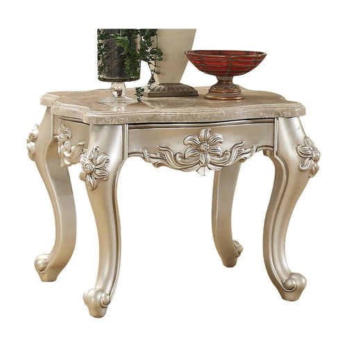 ACME BENTLY MARBLE TOP & CHAMPAGNE FINISH END TABLE