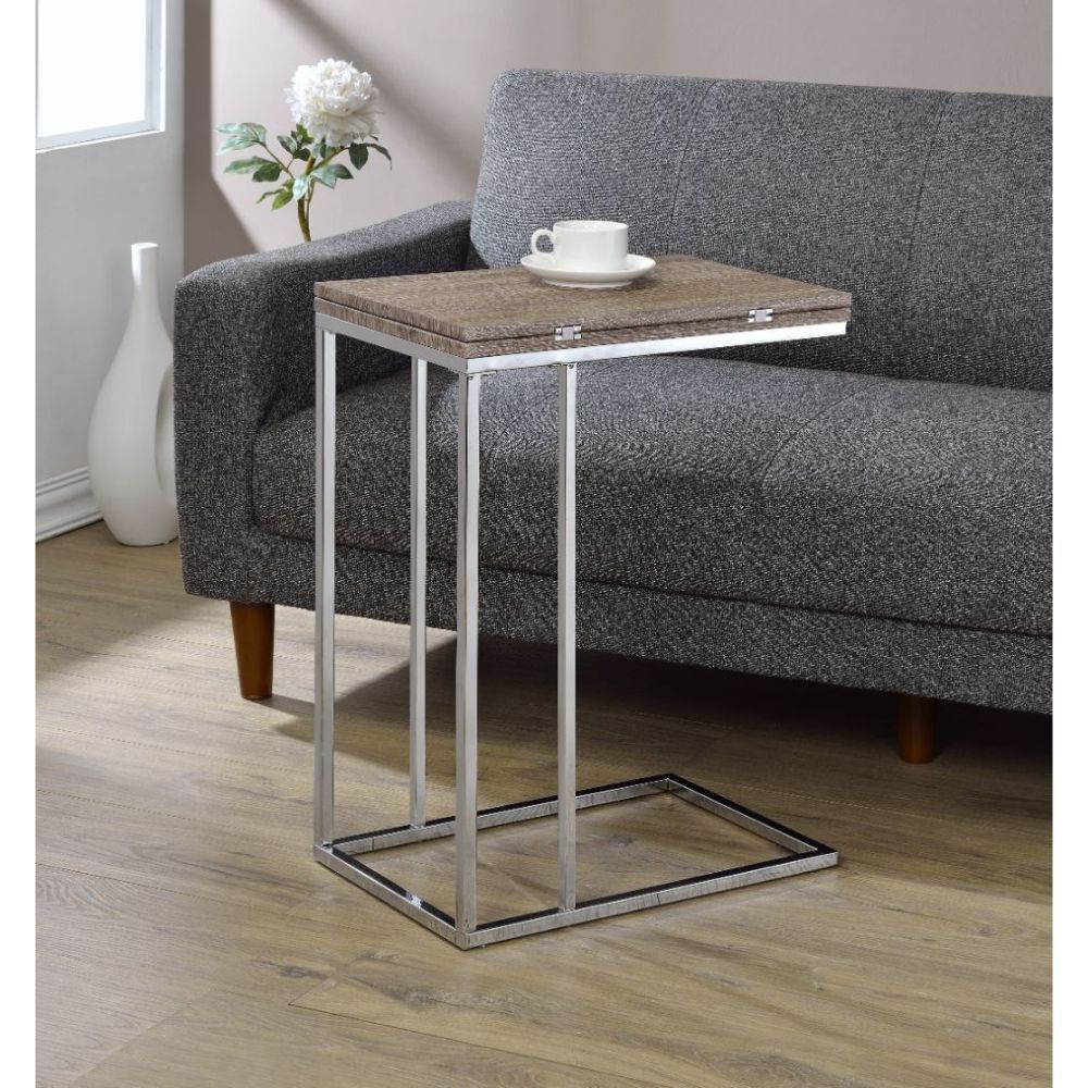 ACME DANSON WEATHERED OAK & CHROME ACCENT TABLE