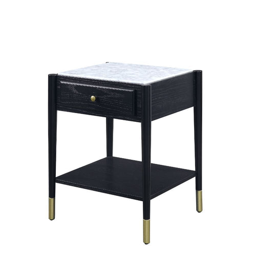 ACME ATALIA MARBLE TOP & BLACK FINISH END TABLE