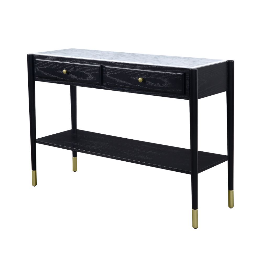 ACME ATALIA MARBLE TOP & BLACK FINISH SOFA TABLE