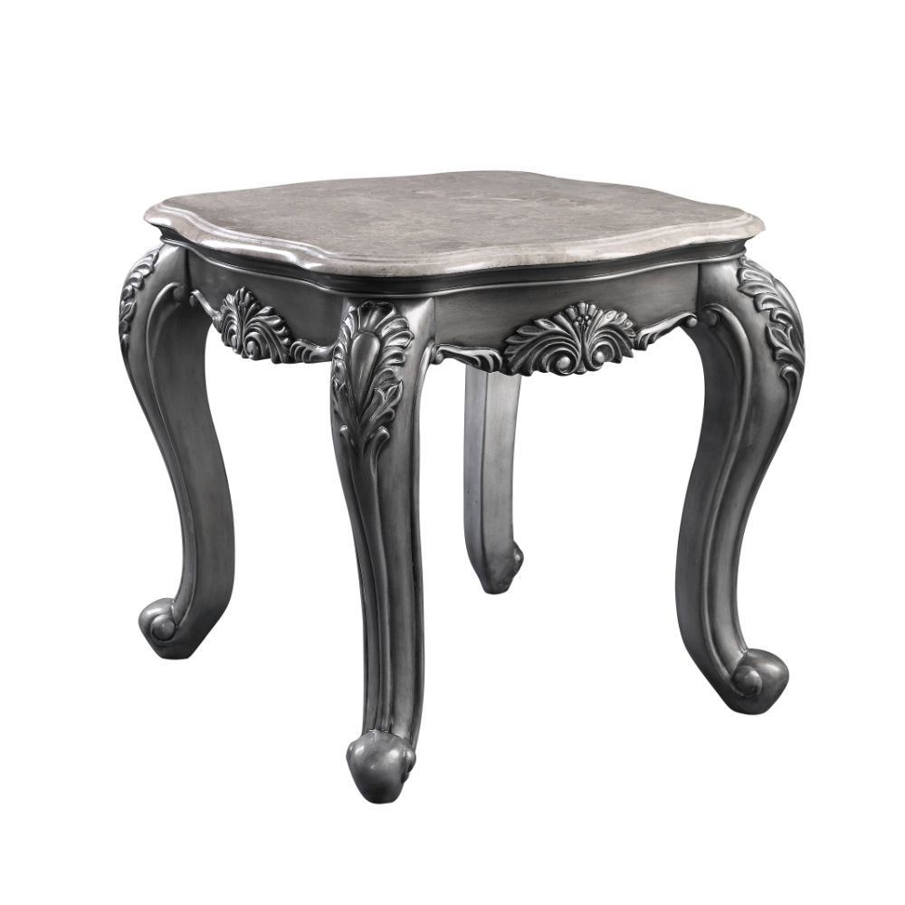 ACME ARIADNE MARBLE TOP & PLATINUM END TABLE