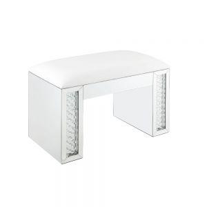 ACME NYSA IVORY PU, MIRRORED & FAUX CRYSTALS VANITY STOOL