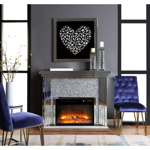 ACME NORALIE MIRRORED & FAUX DIAMONDS FIREPLACE