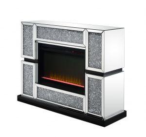 ACME NORALIE MIRRORED & FAUX DIAMONDS FIREPLACE