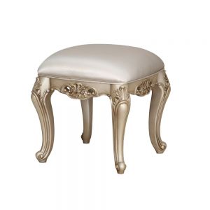 ACME GORSEDD FABRIC & ANTIQUE WHITE FINISH VANITY STOOL