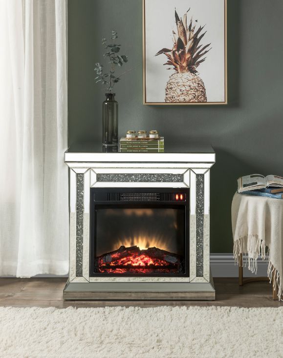 ACME NORALIE MIRRORED & FAUX DIAMONDS FIREPLACE