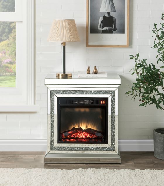 ACME NORALIE MIRRORED & FAUX DIAMONDS FIREPLACE