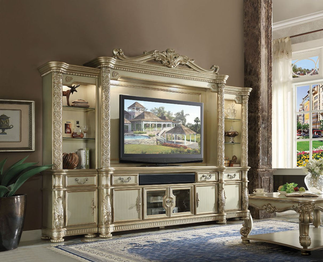 ACME VENDOME II GOLD PATINA & BONE FINISH ENTERTAINMENT CENTER