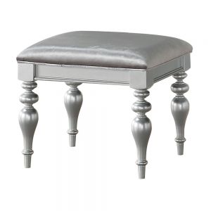 ACME MAVERICK FABRIC & PLATINUM VANITY STOOL