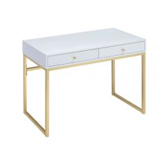 ACME COLEEN WHITE & BRASS FINISH WRITING DESK(SAME AC00891)