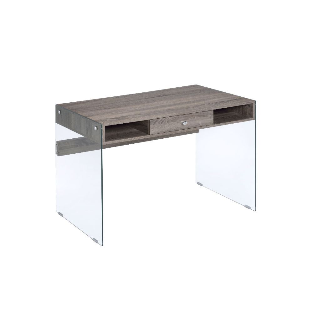 ACME ARMON CLEAR GLASS TOP & GRAY OAK FINISH WRITING DESK