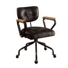 ACME HALLIE VINTAGE BLACK TOP GRAIN LEATHER OFFICE CHAIR