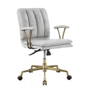 ACME DAMIR VINTAGE WHITE TOP GRAIN LEATHER & CHROME FINISH OFFICE CHAIR