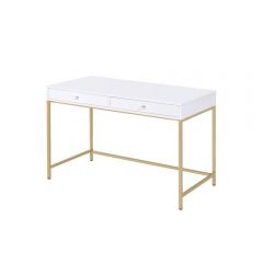 ACME OTTEY WHITE HIGH GLOSS & GOLD FINISH WRITING DESK(SAME AC00899)