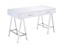 ACME COLEEN WHITE HIGH GLOSS & CHROME FINISH WRITING DESK W/USB