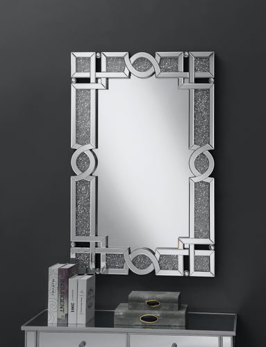 COASTER OFFICE-ACCESSORY INTERLOCKING WALL MIRROR WITH IRIDESCENT PANELS AND BEADS SILVER