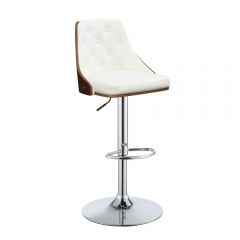 ACME CAMILA WHITE PU & WALNUT FINISH ADJUSTABLE STOOL W/SWIVEL