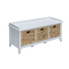 ACME FLAVIUS RATTAN & WHITE FINISH BENCH W/STORAGE